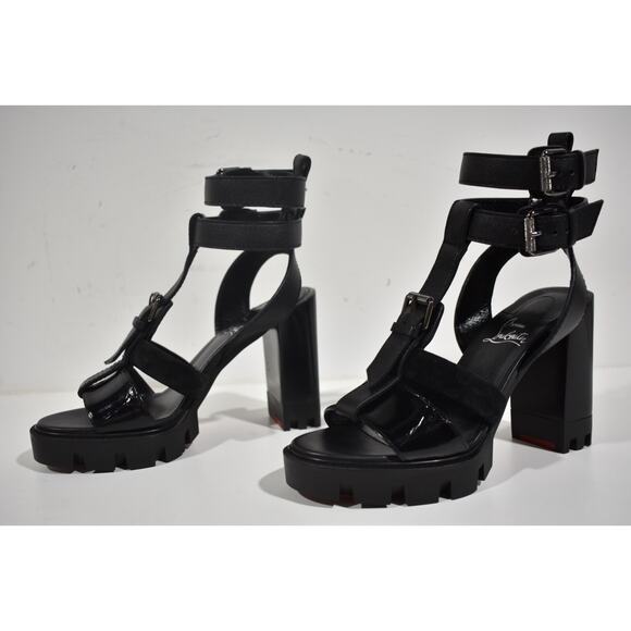 Christian Louboutin Rangerissima Lug 100 Black Platform Sandal Block Heel 40 - Picture 10 of 13